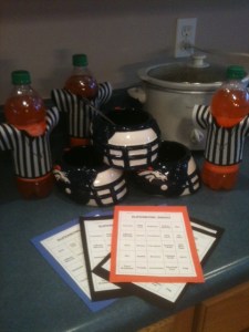 Denver Bronco "helmets", Orange Crush "Referees", and Superbowl Bingo!